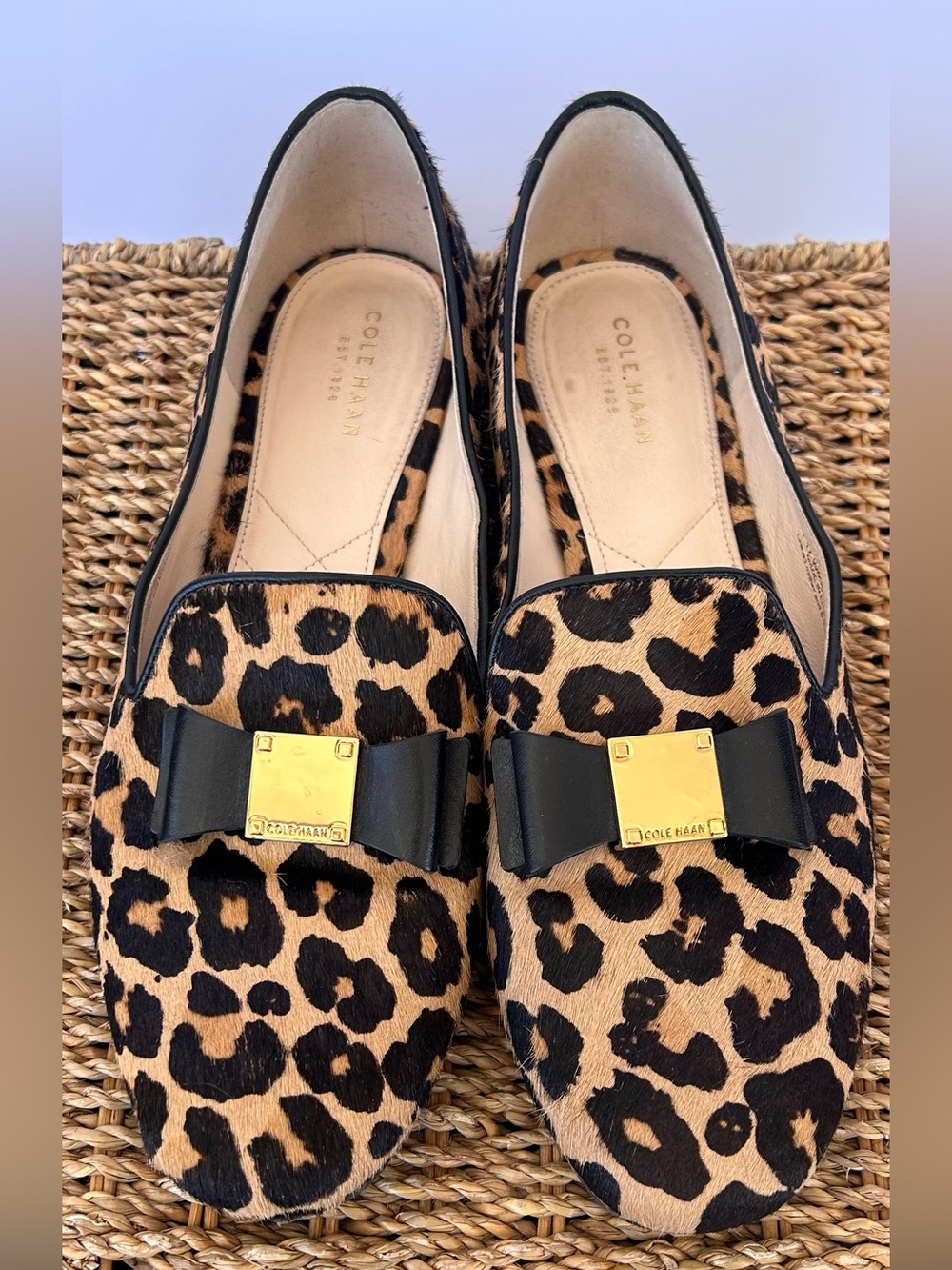 Cole Haan Women’s Tali‎ Bow Loafer Ocelot Leopard Print Bovine Hair Size 9.5B